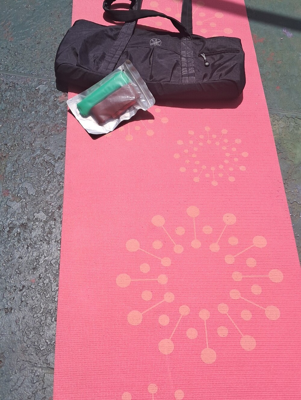 Charcoal Gray Yoga Bag With Black Straps A Yoga Matt And Strech Bands All 3 View 3